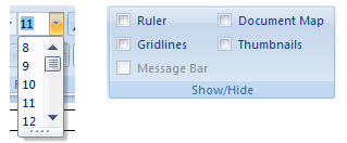 screen shot of drop-down list and check boxes
