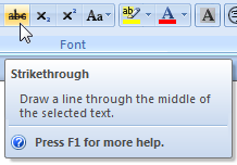 screen shot of tooltip for strikethrough command
