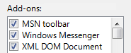 screen shot of check-box list with add-ons label