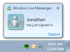 screen shot of notification of contact signed in