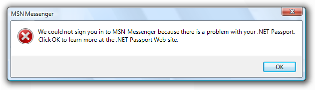 screen shot of message with ok button only