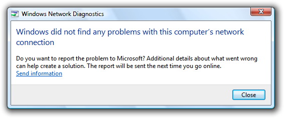 screen shot of 'no problems found' message
