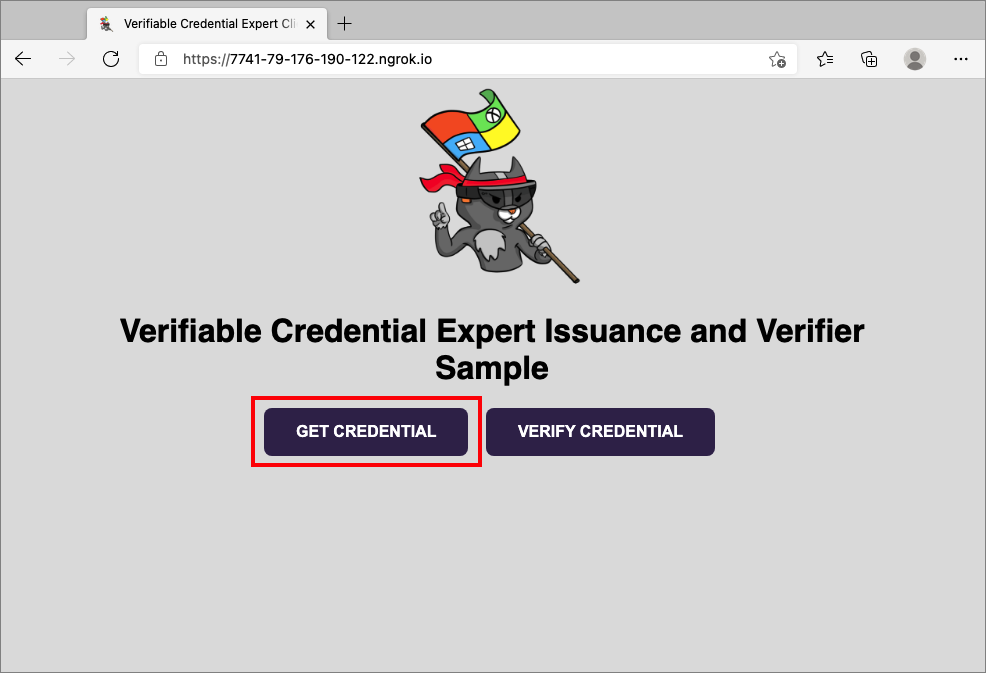 Screenshot that shows how to choose to get the credential from the sample app.