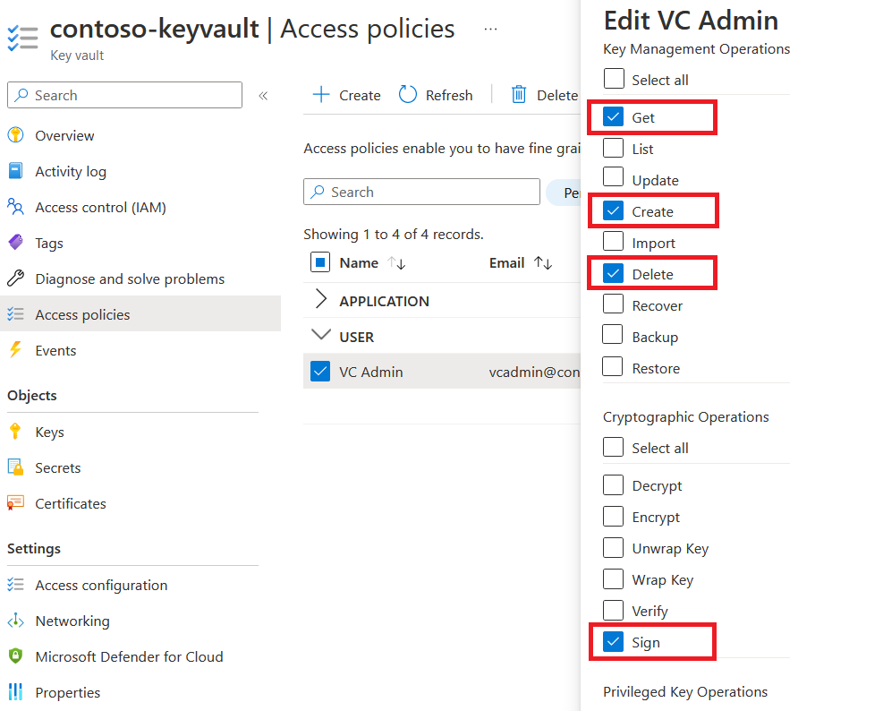 Screenshot that shows how to configure the admin access policy.