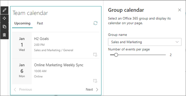 Image of the Group calendar web part