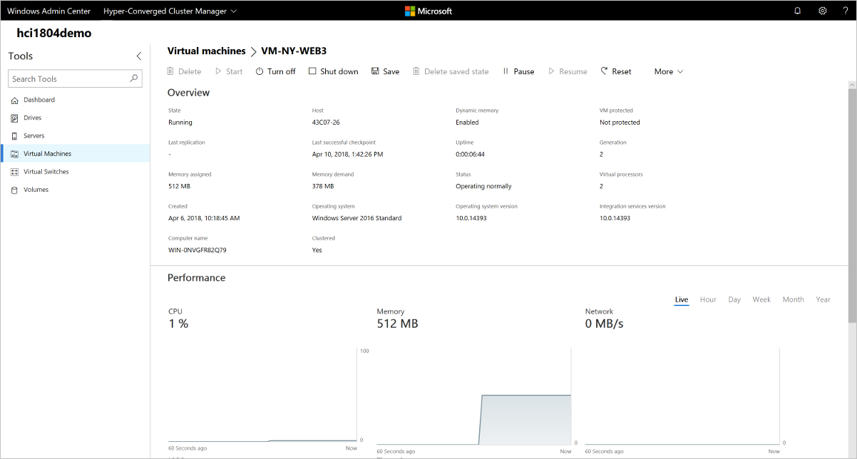 Single virtual machine details screen