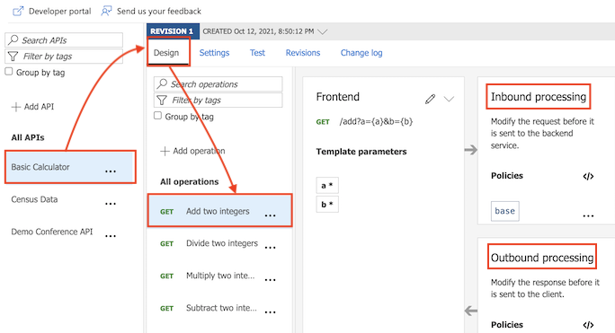 Screenshot showing how to configure policy at operation scope.