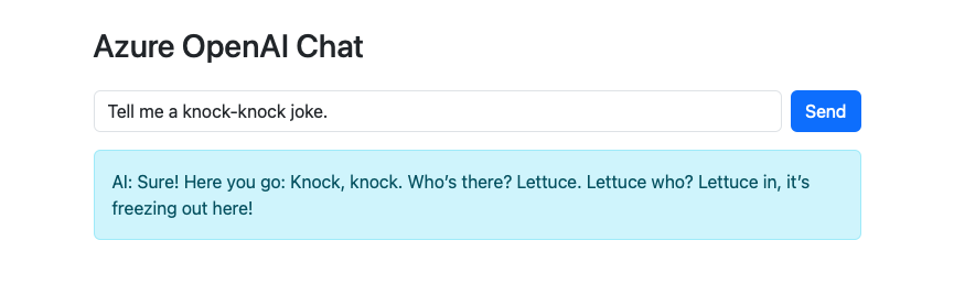 Screenshot showing a chatbot running in Azure App Service.