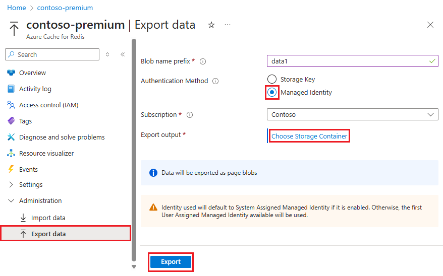 Screenshot showing Managed Identity selected.