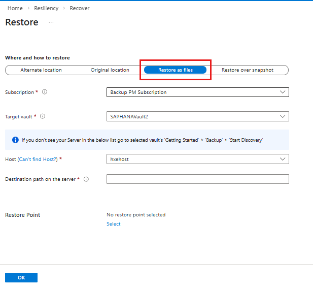 Screenshot that shows how to choose the destination path.