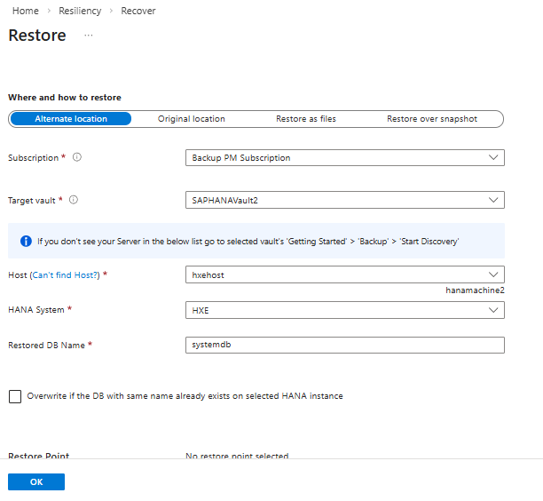 Screenshot that shows where to restore the configuration.