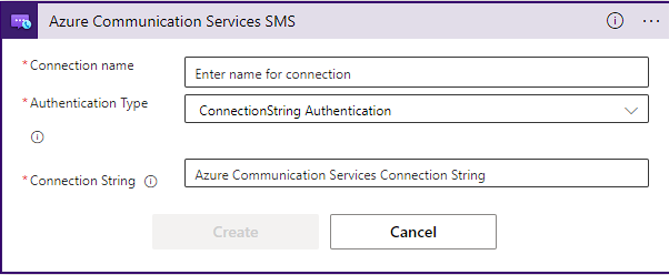 Screenshot of setup page for the SMS connector.
