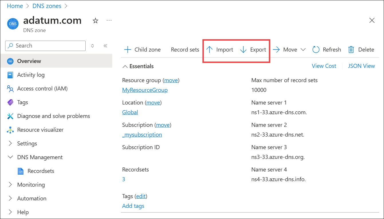 The adatum.com zone overview