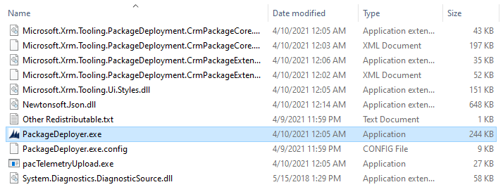 Ekrano kopija, kurioje rodomas pasirinktas „PackageDeployer.exe“.