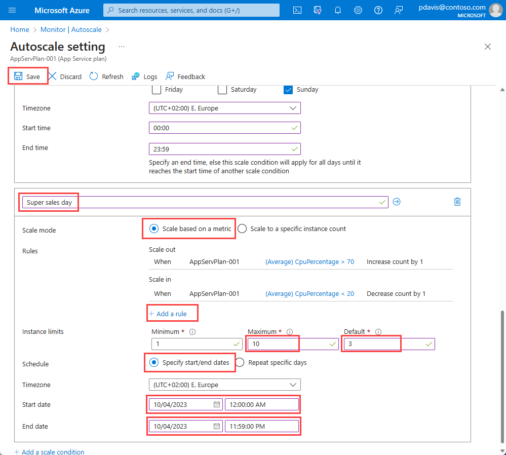 A screenshot showing an scale condition for a specific date.