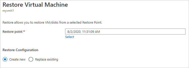 Restore Virtual machine configuration wizard