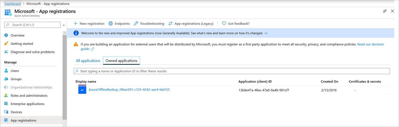 Screenshot shows how to locate application on Owned applications tab.