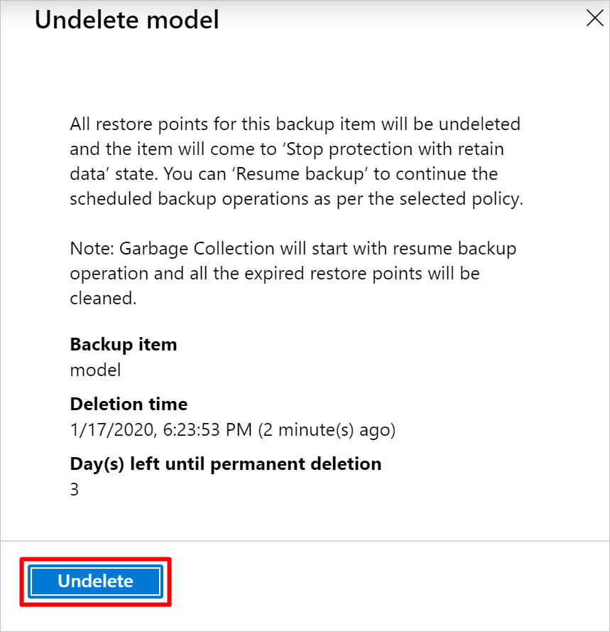 Undelete warning