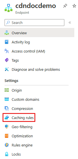 Screenshot of the content delivery network caching rules button.