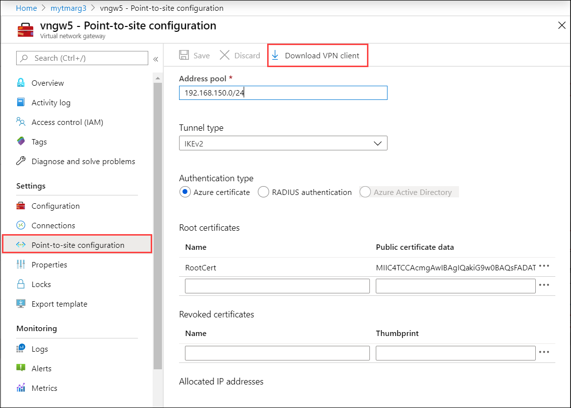 Enable P2S configuration 1