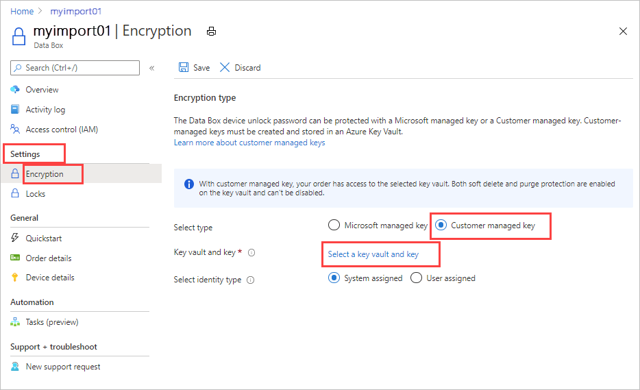 Select the customer-managed key encryption option