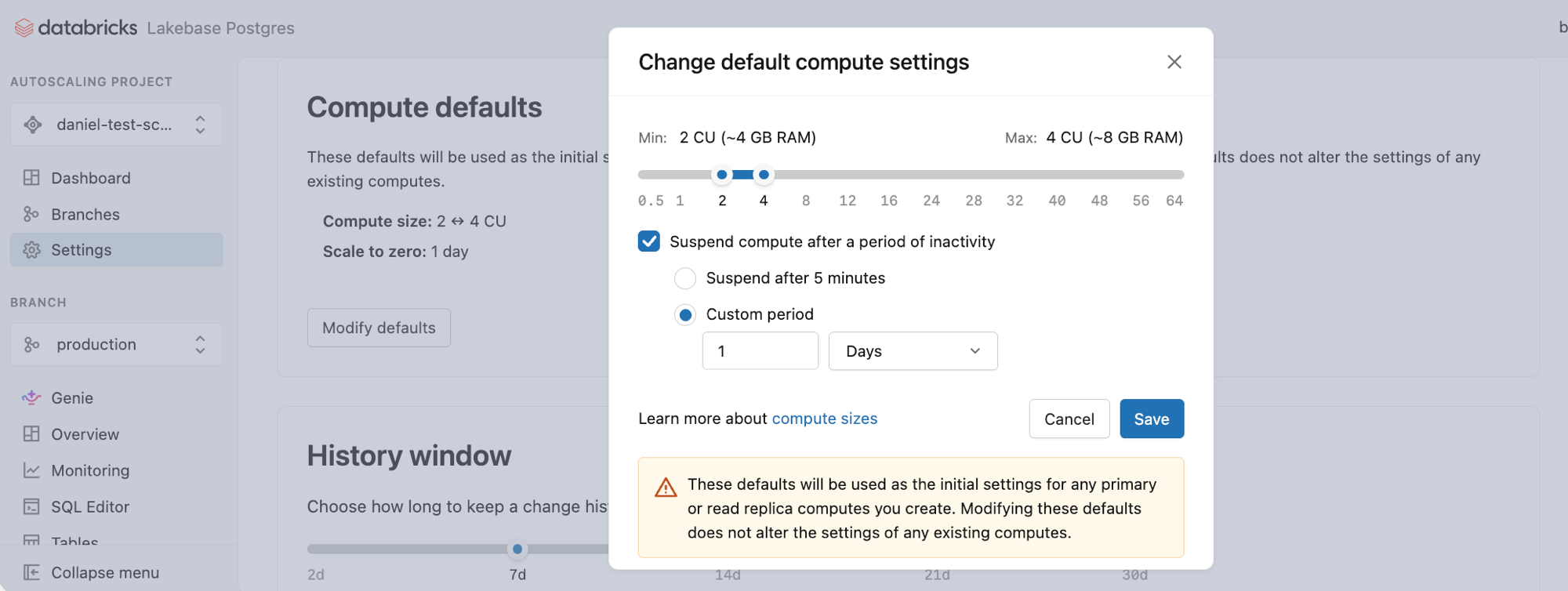 Compute defaults settings