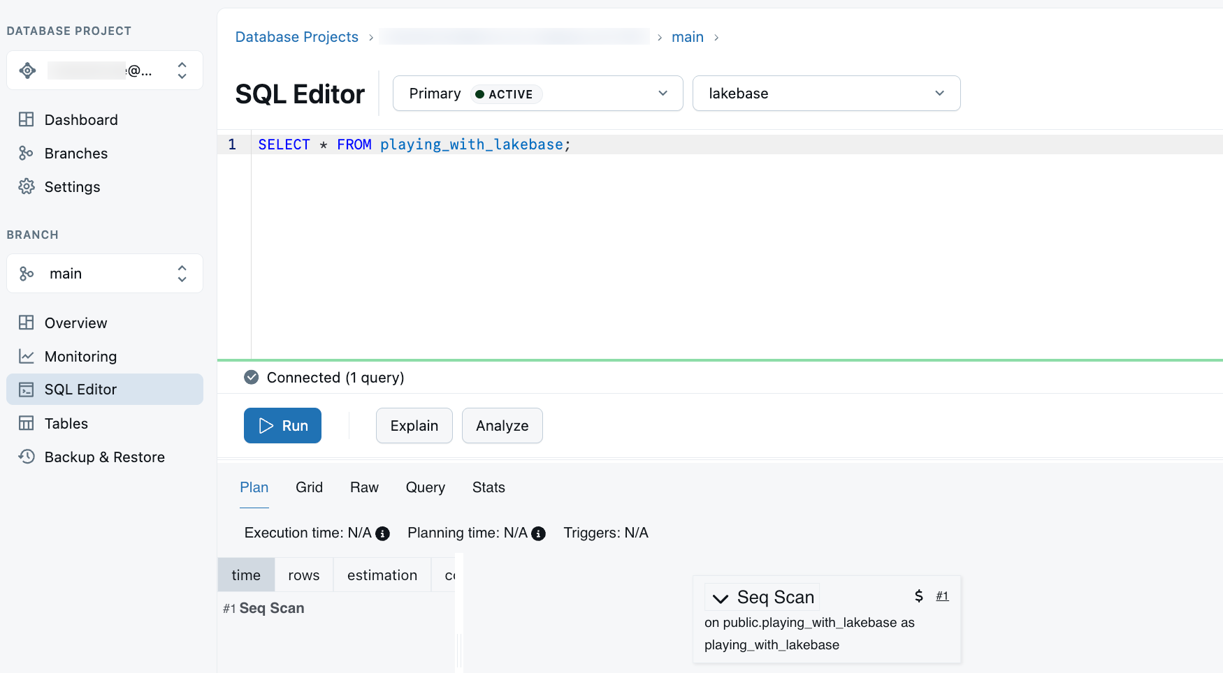 LKB SQL Editor Explain and Analyze