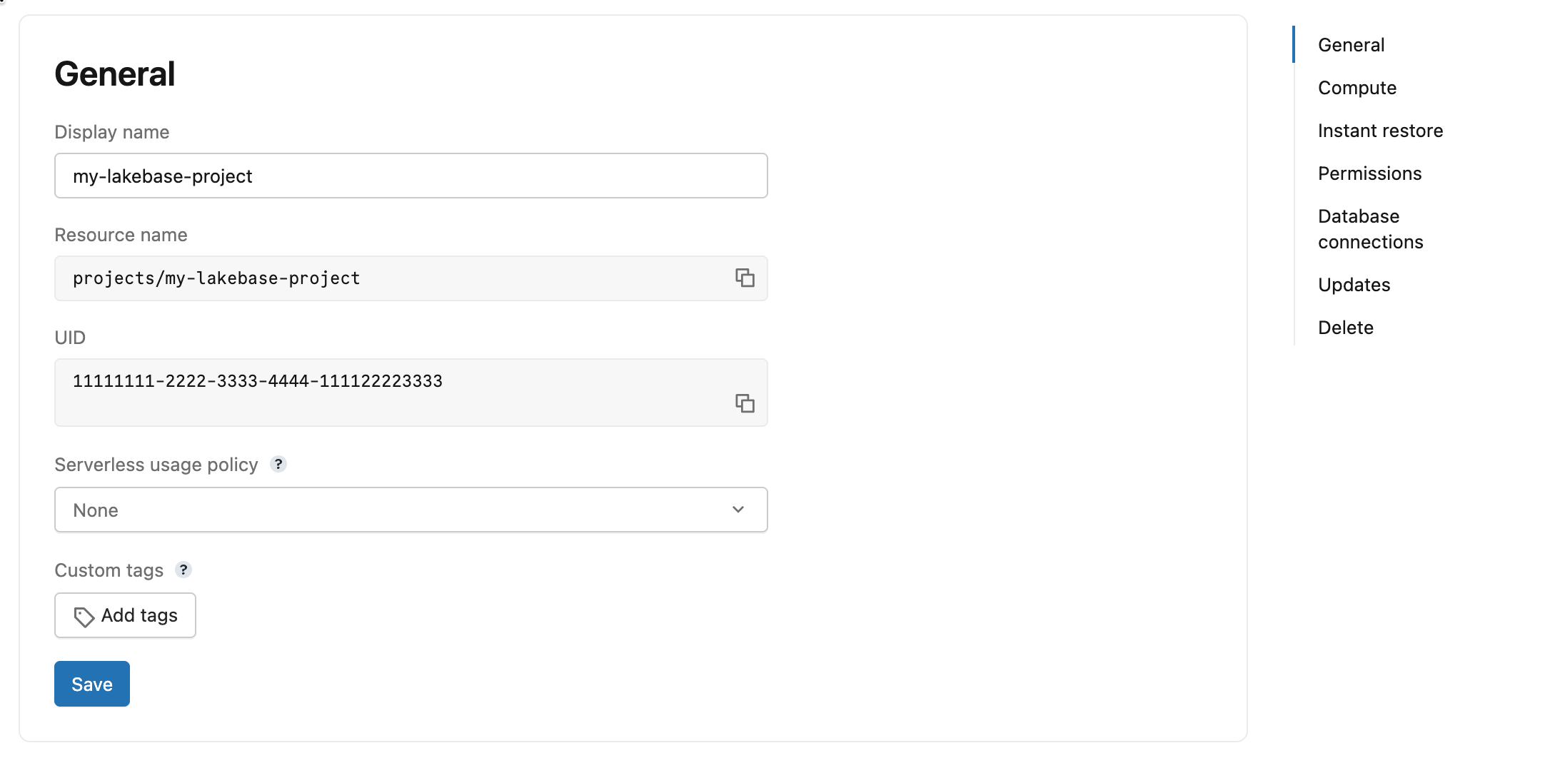 Project name and ID settings