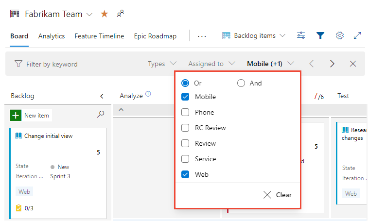 Screenshot of filtering board based on tags, 2019 and later versions. 