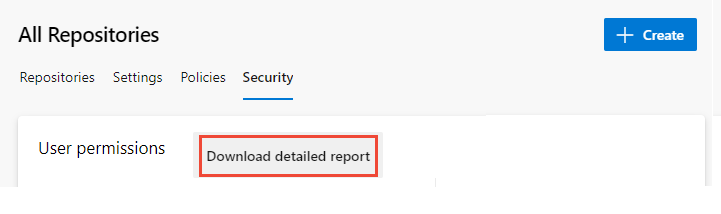Screenshot of All Repositories, Security page, Download detailed report button.