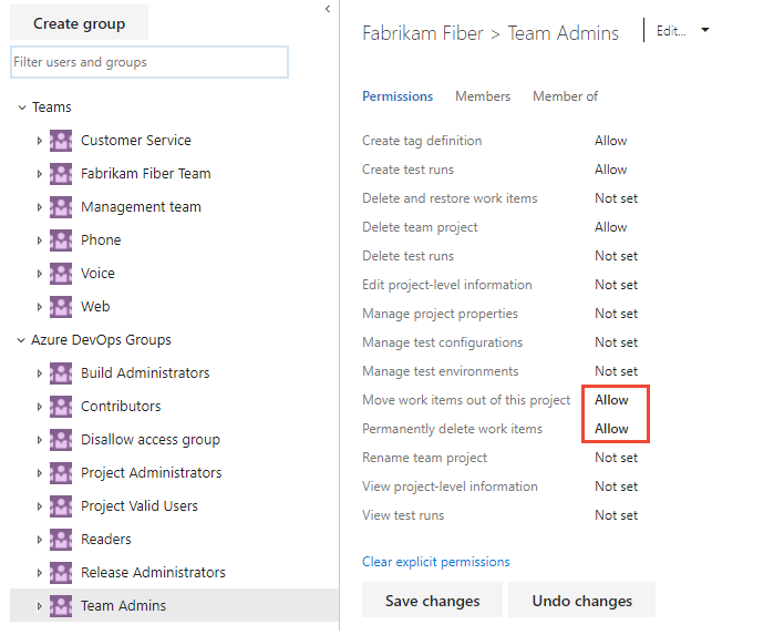 Screenshot showing setting project-level permissions for a custom security group.