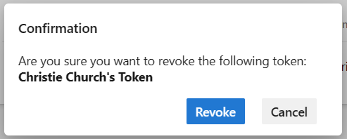Screenshot showing confirmation screen to revoke PAT.