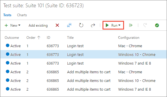 Running the test with the configuration assigned