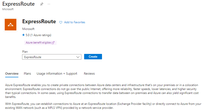  Screenshot of ExpressRoute circuit resource.