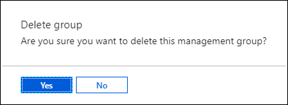 Screenshot of the 'Delete group' confirmation dialog for deleting a management group.