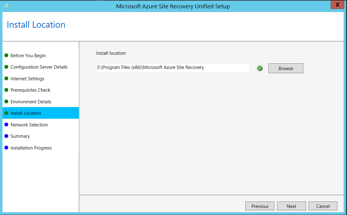 Screenshot that shows the installation location for the binaries and cache storage.