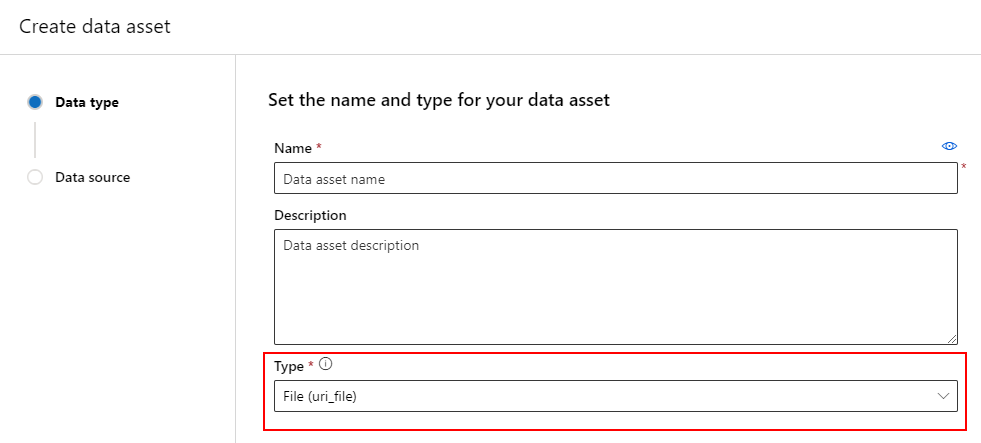 In this screenshot, choose File (uri folder) in the Type dropdown.