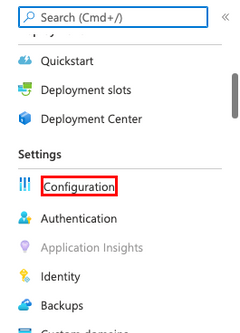 A screenshot showing how to open the configuration page in App Service.