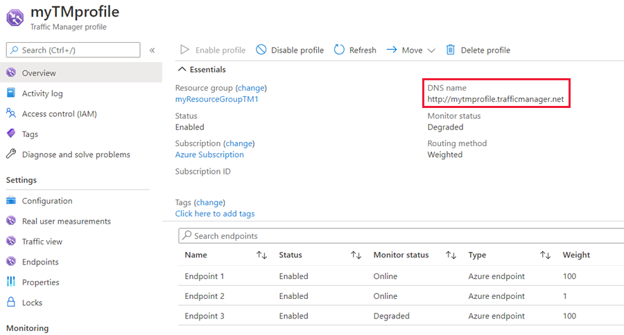 Traffic Manager weighted overview