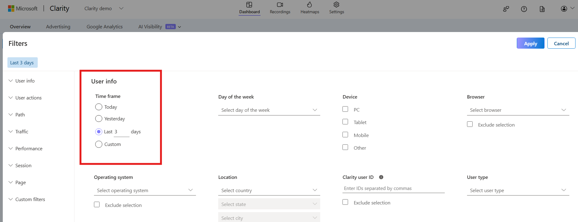 Change time frame filters to today.