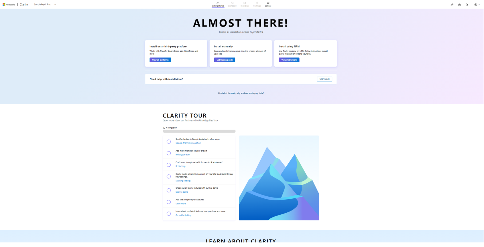 Clarity tour in getting started.
