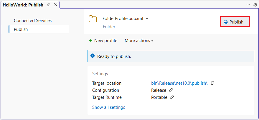 Visual Studio Publish window