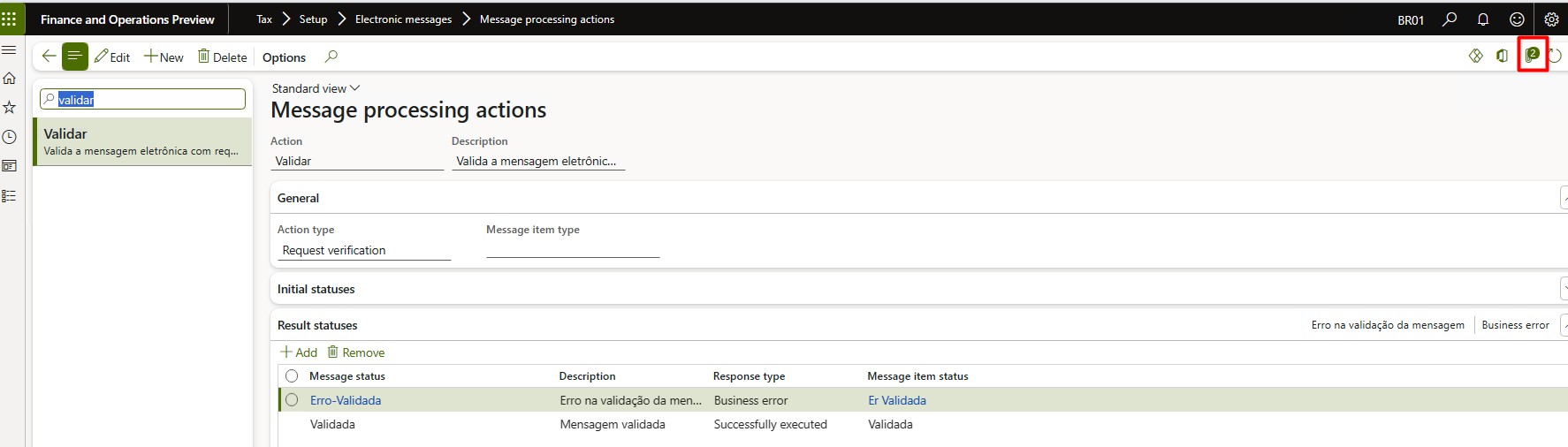 Attachments button on the Message processing actions page.