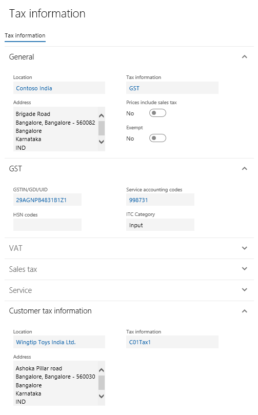 Tax information dialog box for creating a project invoice proposal.