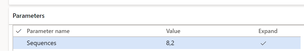 Parameters FastTab, Value column.