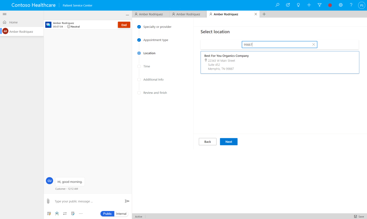 Selecting a location in the scheduling wizard Selecting a location in the scheduling wizard.