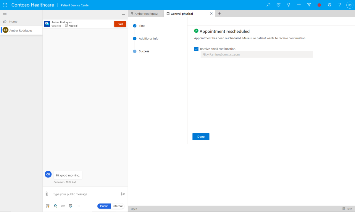 Send email confirmation to patient Send email confirmation to patient.