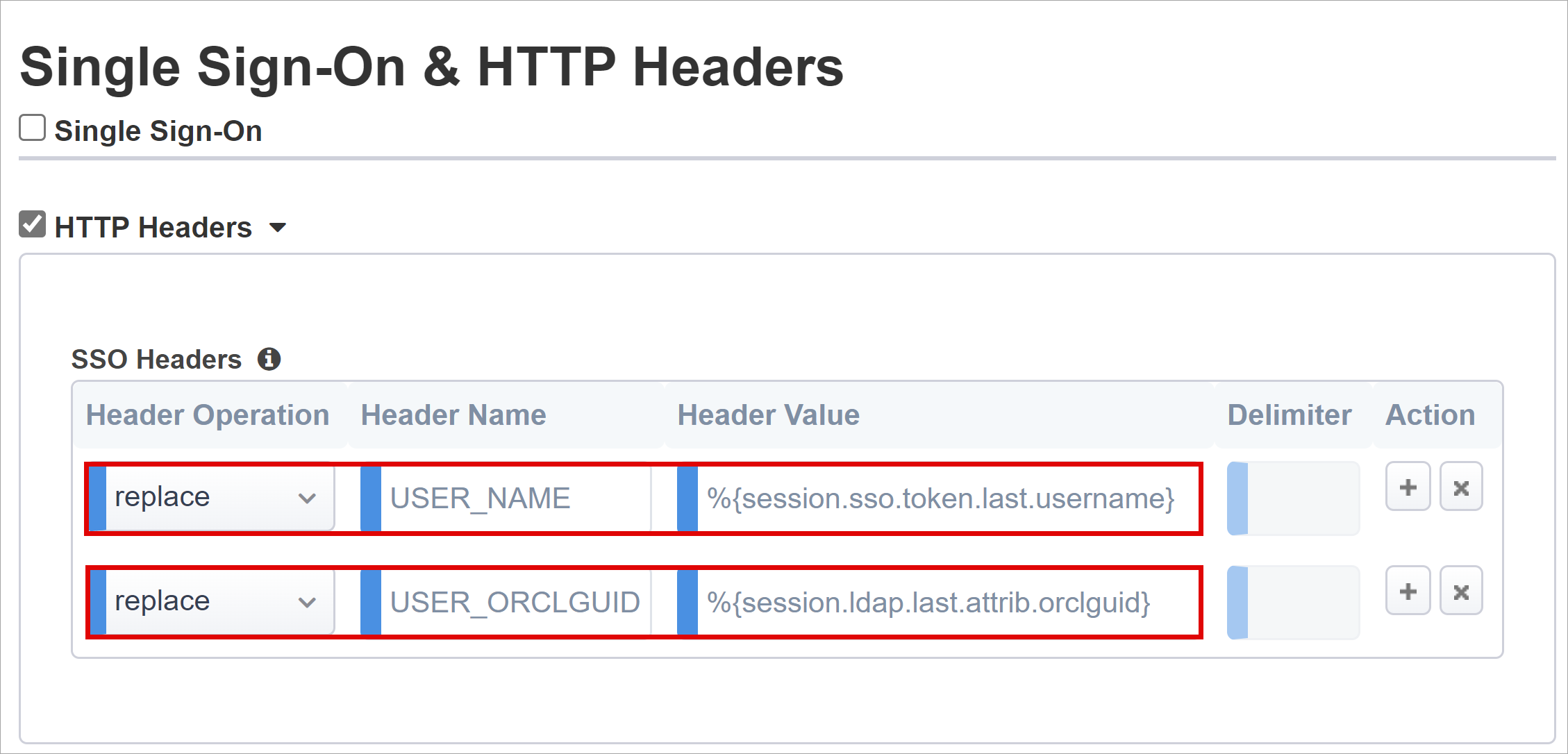 Screenshot of entries and selections for Header Operation, Header Name, and Header Value.