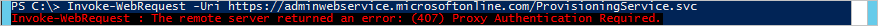 Screenshot of a 407 proxy error in PowerShell.