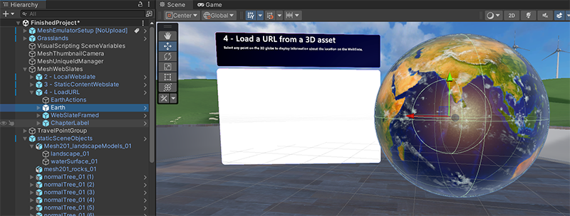 Screen shot of an Earth prefab instance in the Mesh 101 tutorial.